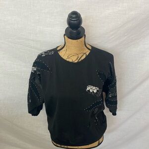 Vintage 1980’s Angenie Beaded Lace Overlay Flowers Design Size Medium